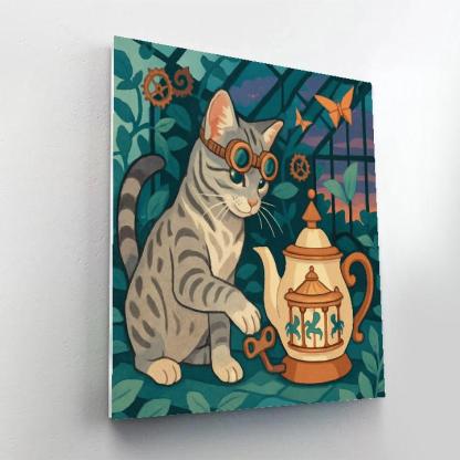 Clockwork Tea Garden With Cat Guardian paint by numbers