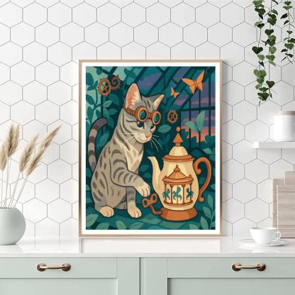 Clockwork Tea Garden With Cat Guardian paint by numbers