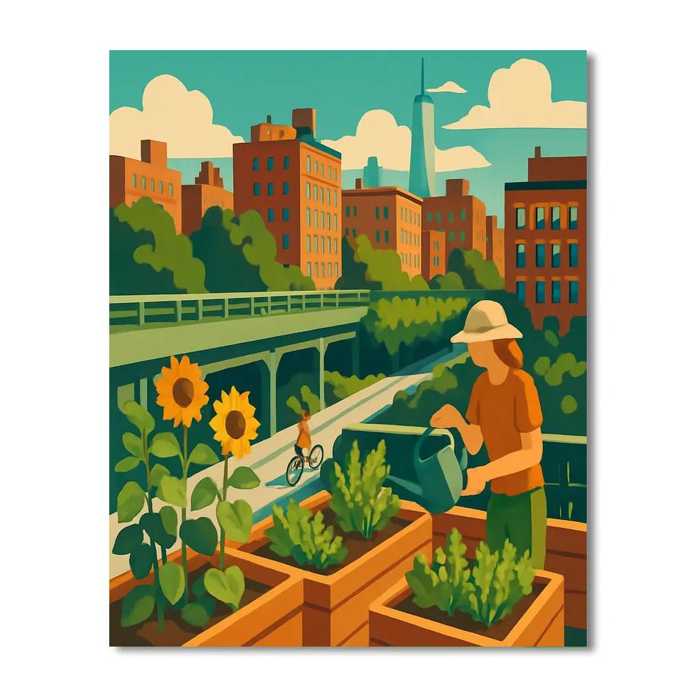 New York Rooftop Community Garden Over The High Line Paint by numbers art