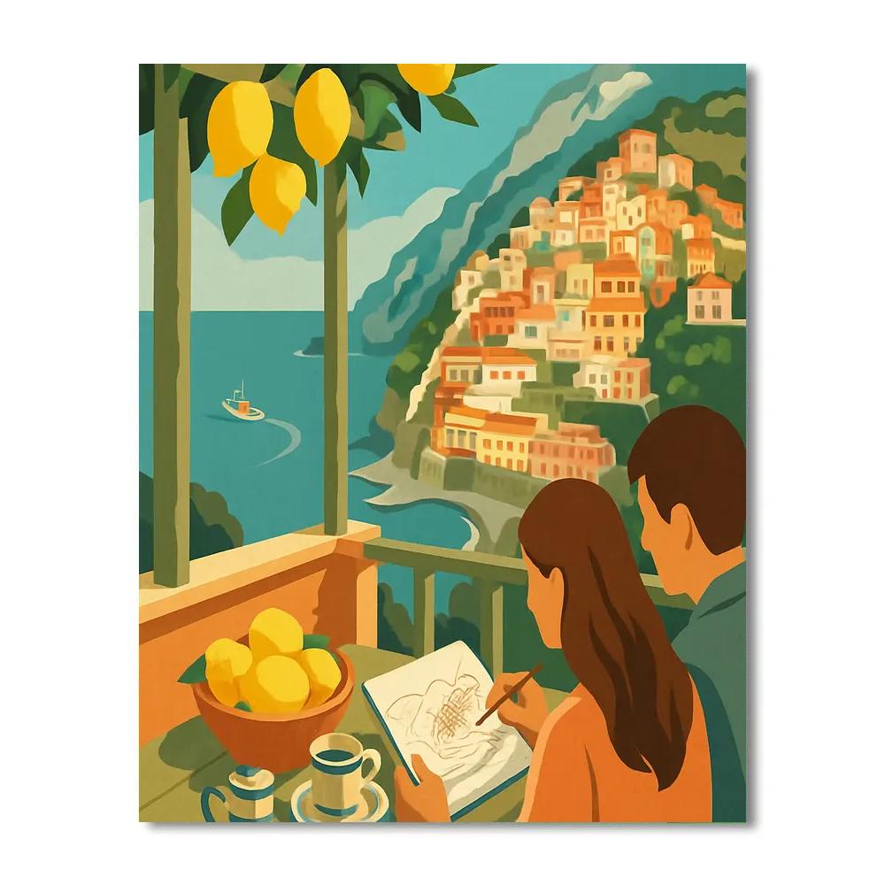 Amalfi Coast Italy Crafted In Paper Cut Layers Numbered painting kits
