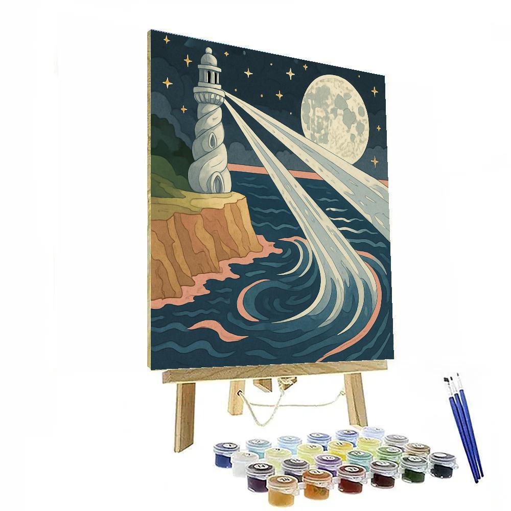 Tidebound Lighthouse Under A Moon DIY paint by numbers