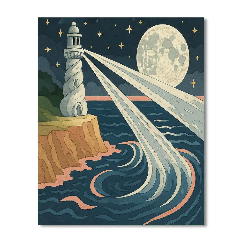 Tidebound Lighthouse Under A Moon DIY paint by numbers