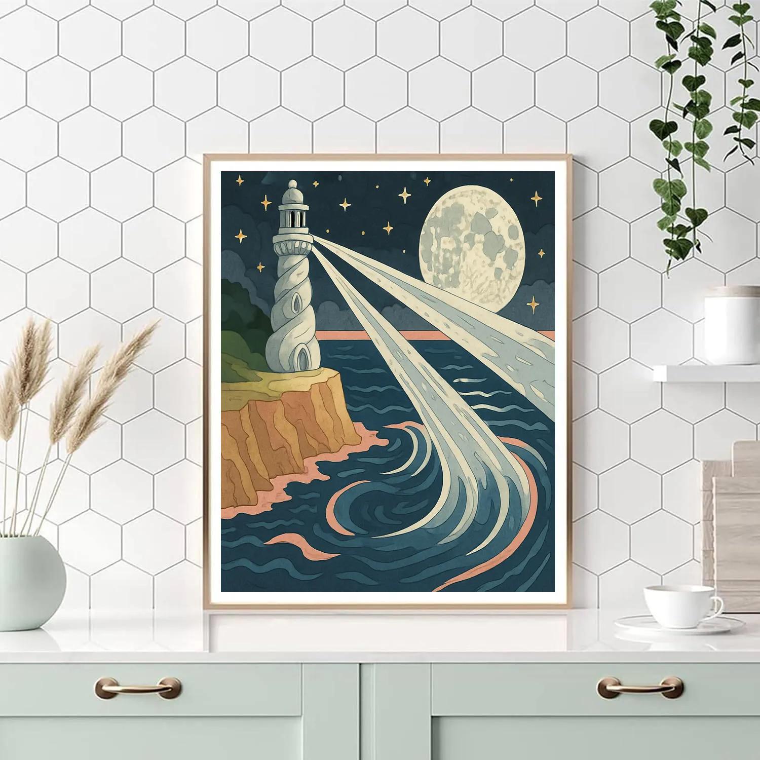 Tidebound Lighthouse Under A Moon DIY paint by numbers