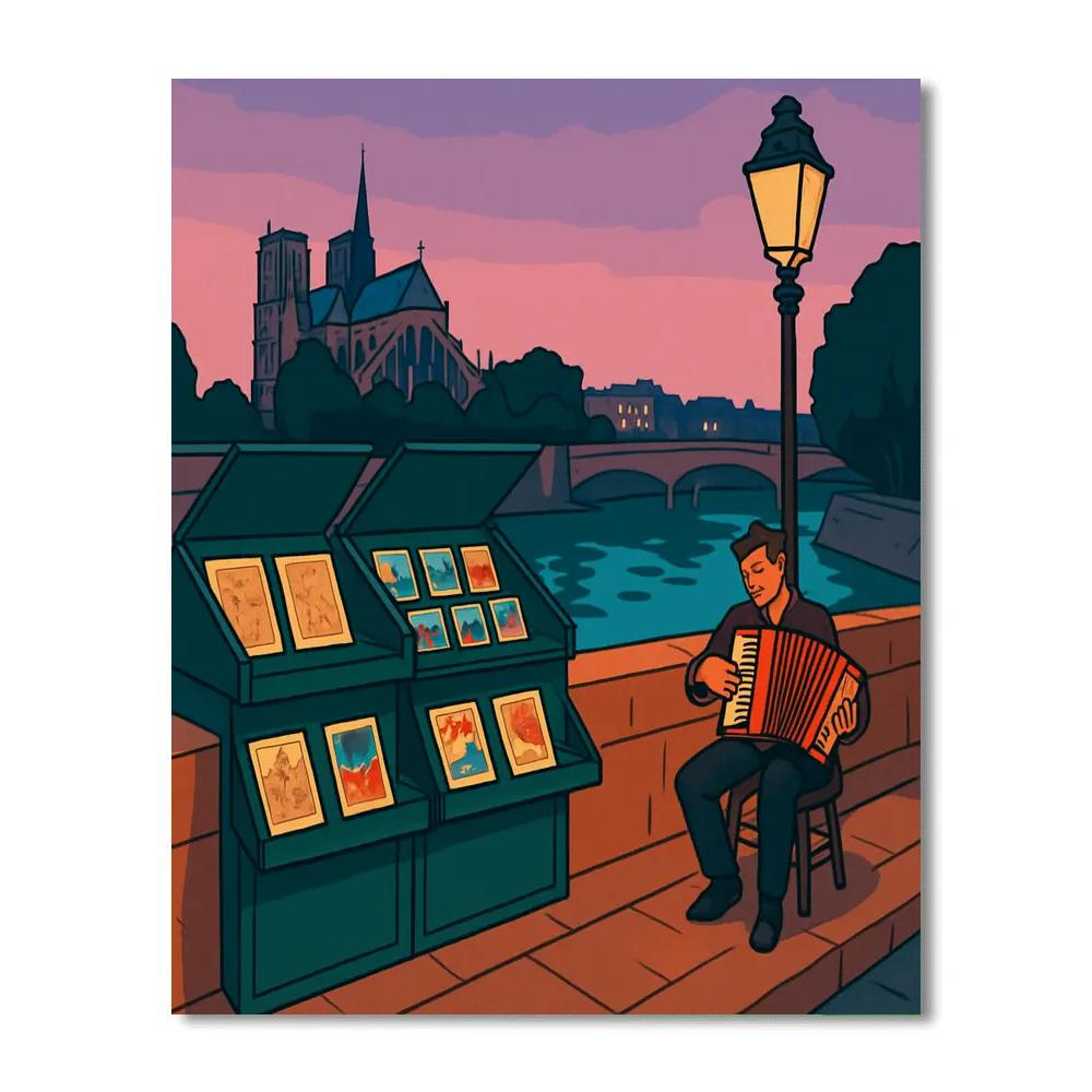 Seine Bookstalls With Paris Afterglow Numbered painting kits