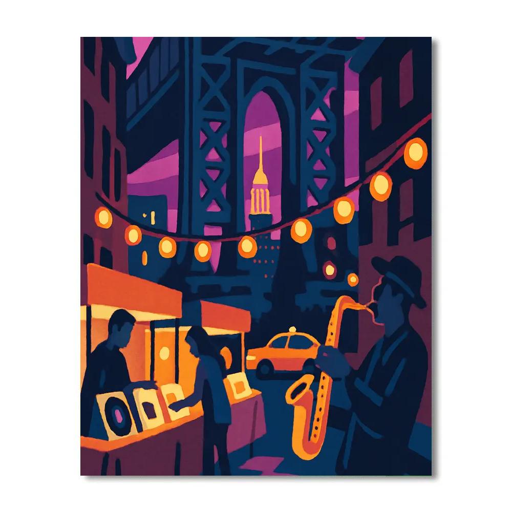 Jazz Posters And Neon, A New York Night Market Paint by numbers art