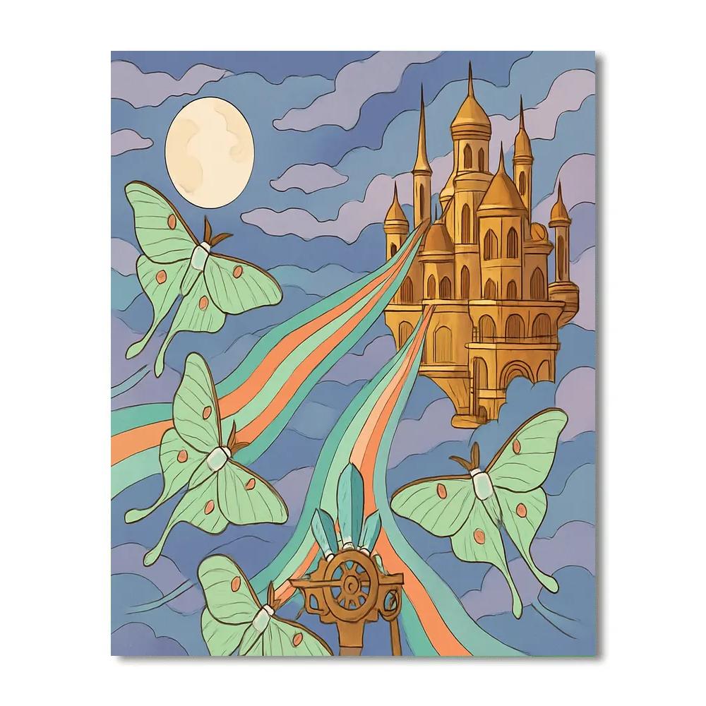 Clockwork Cloud Citadel With Fantasy Moth Weavers Painting by numbers kit