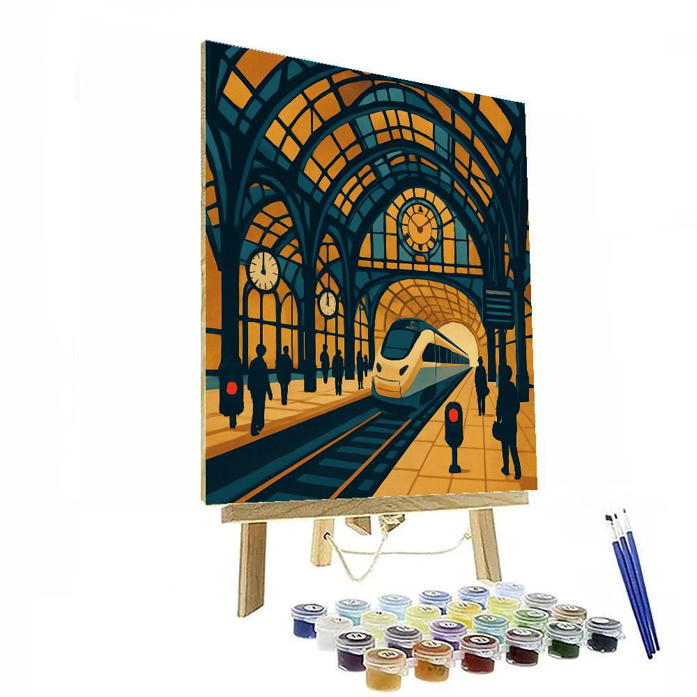 Cathedral Clockhall With Train Arrival Numbered painting kits