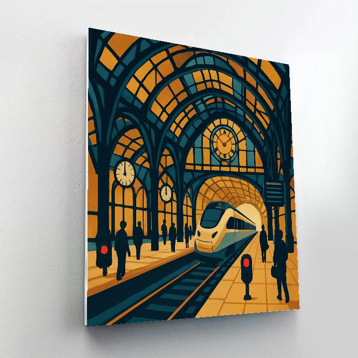 Cathedral Clockhall With Train Arrival Numbered painting kits