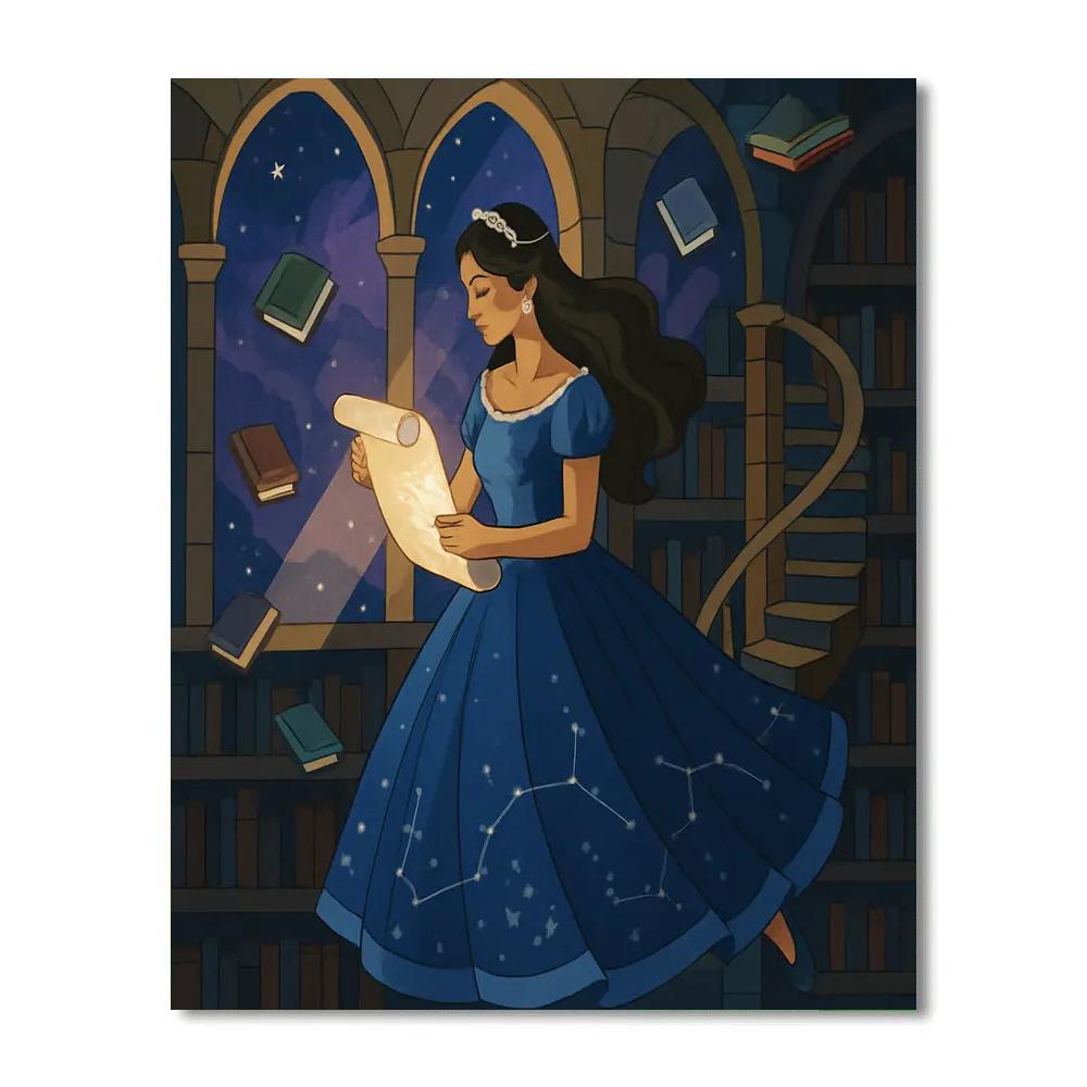 Moonlit Library Princess Number painting