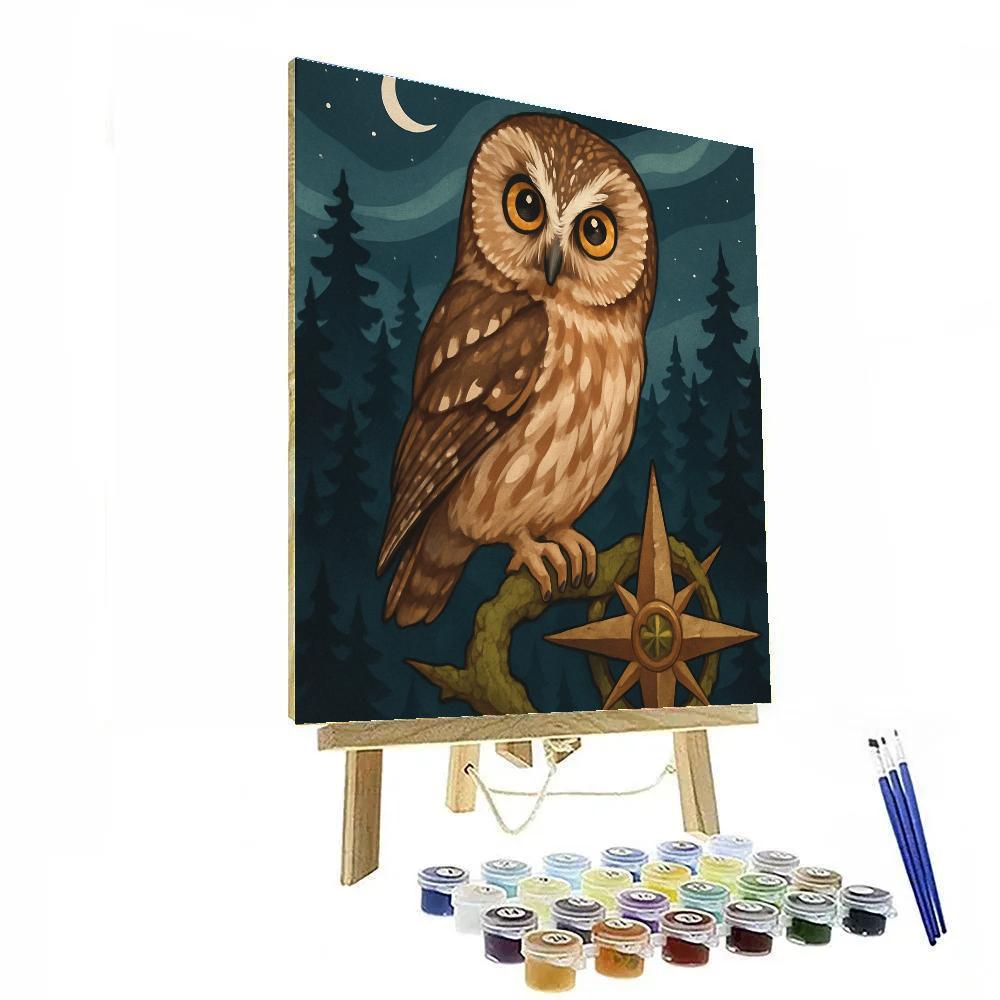 Starlit Compass Owl Of The Ancient Pines paint by number