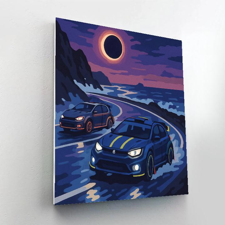 Midnight Rally Cars Under A Solar Eclipse paint by number