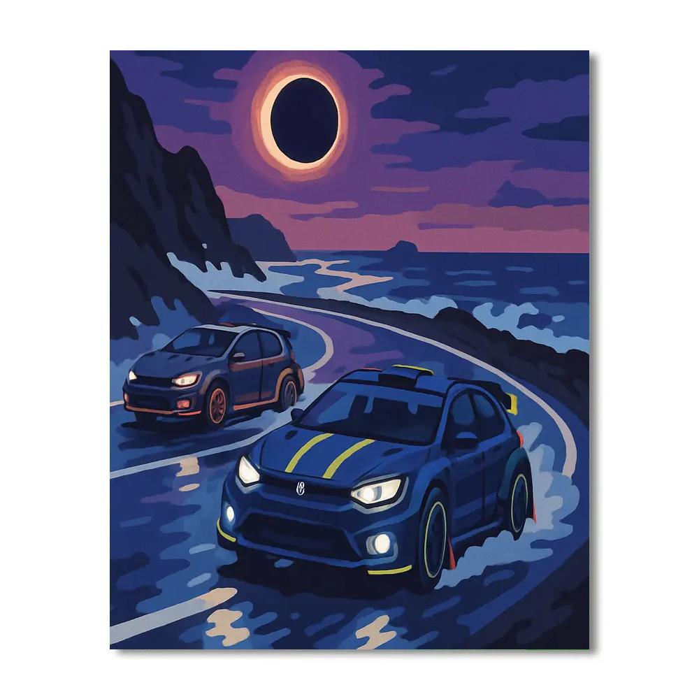 Midnight Rally Cars Under A Solar Eclipse paint by number