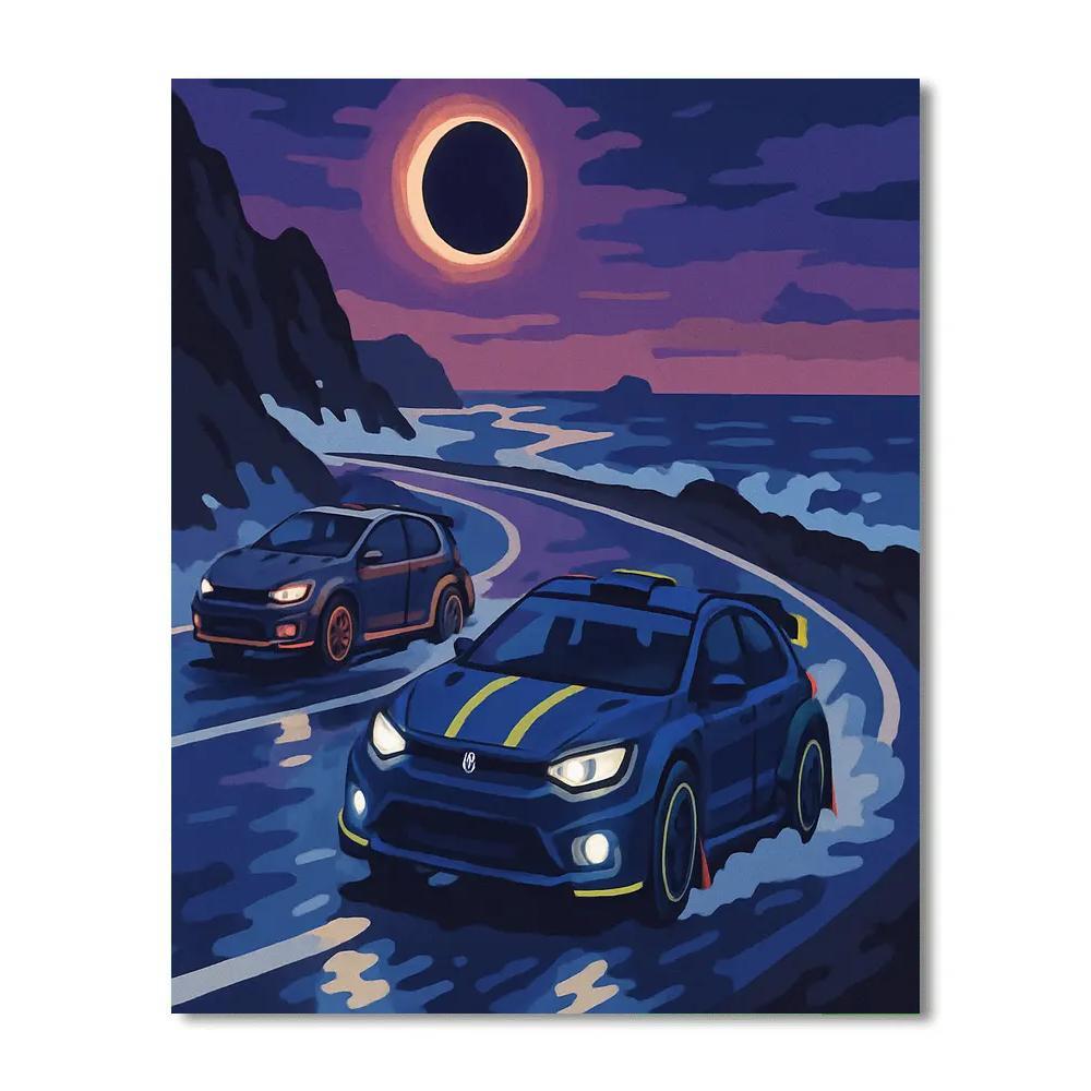 Midnight Rally Cars Under A Solar Eclipse paint by number