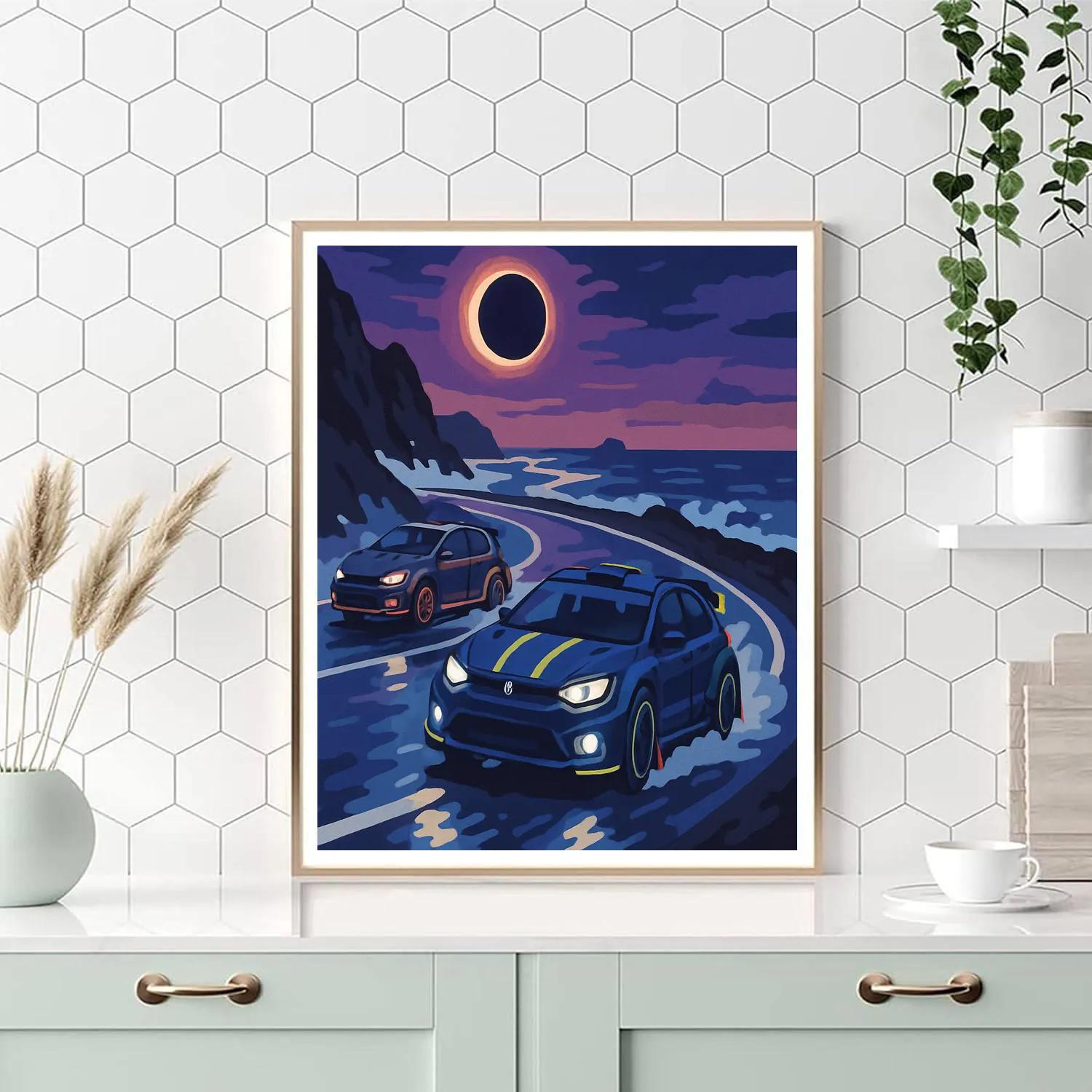 Midnight Rally Cars Under A Solar Eclipse paint by number