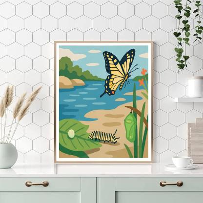 Metamorphosis River With Butterfly Paint by numbers art