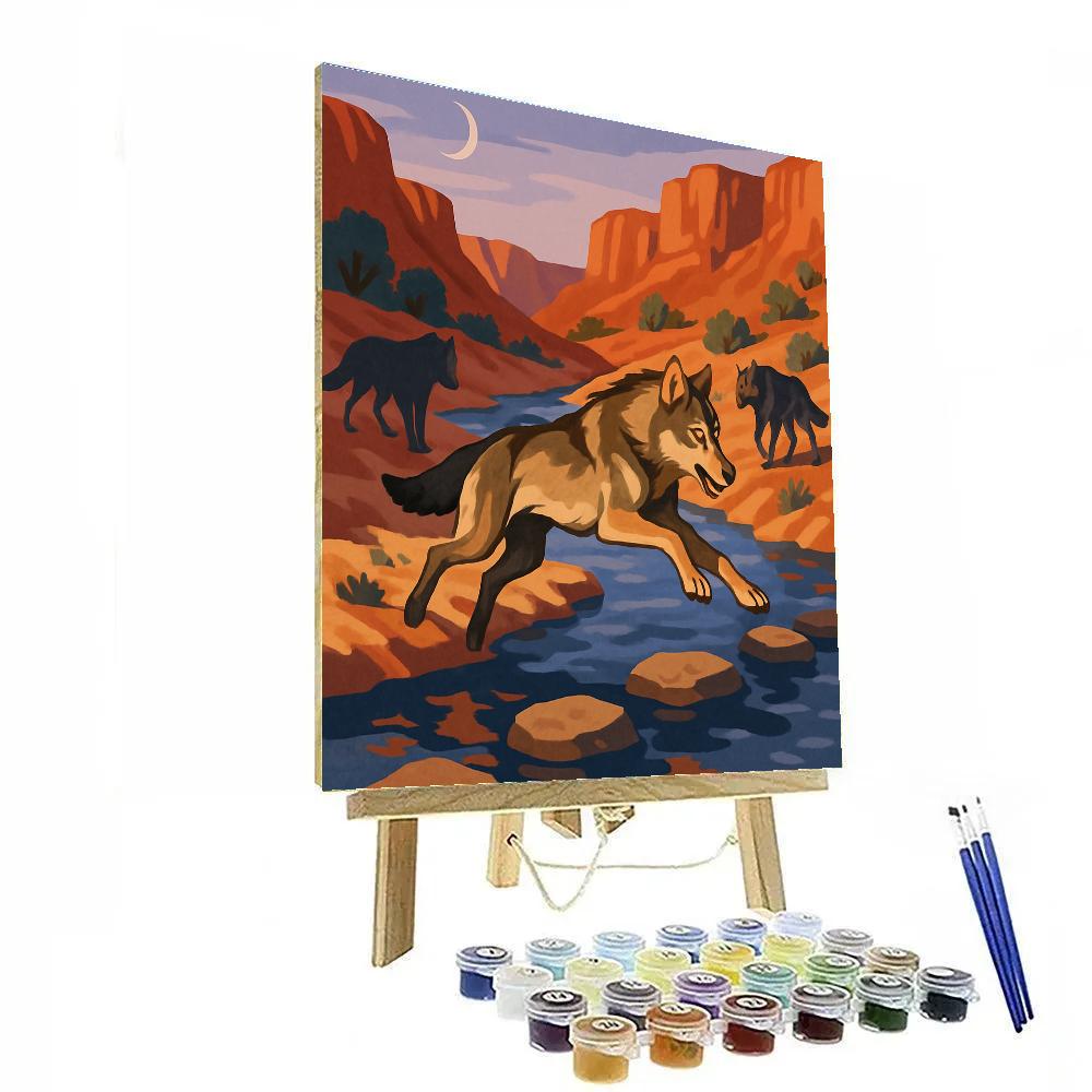 Canyon River Hunt With Wolf Shadows paint by numbers