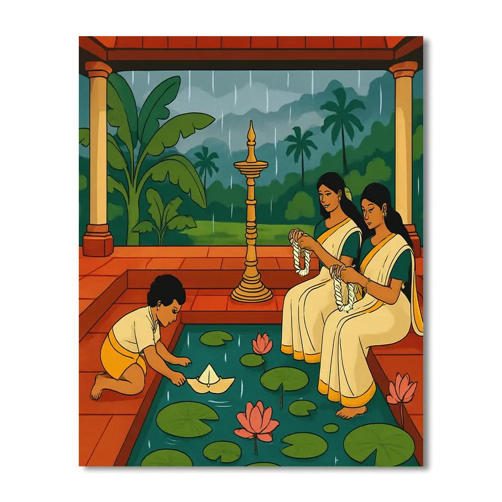 Monsoon Courtyard Story In India paint by numbers