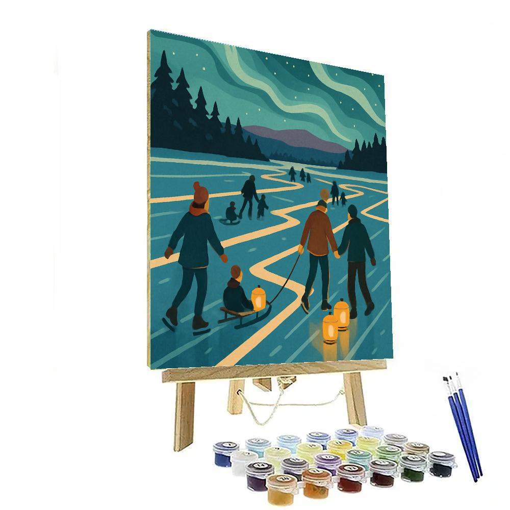 Frozen Lake Lanterns In Winter Paint by numbers kits
