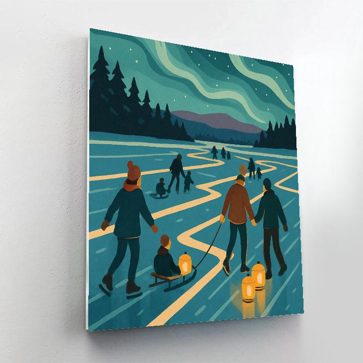 Frozen Lake Lanterns In Winter Paint by numbers kits