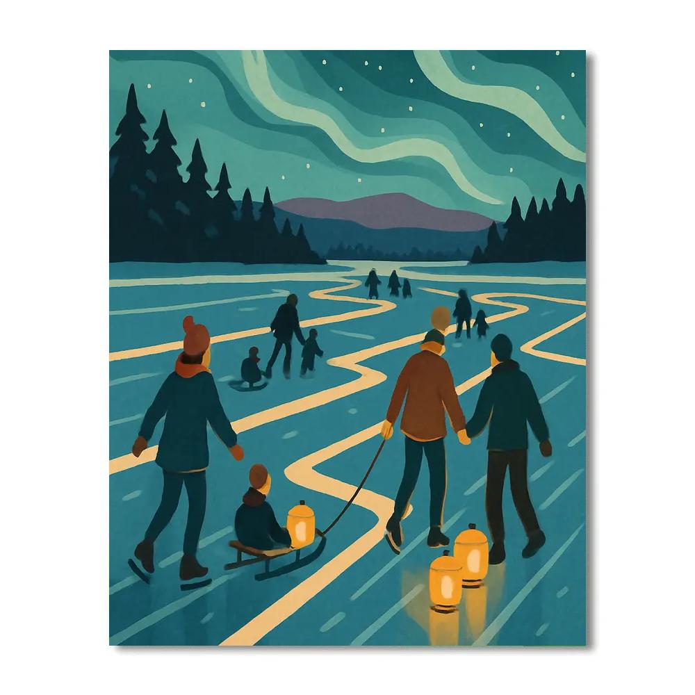 Frozen Lake Lanterns In Winter Paint by numbers kits