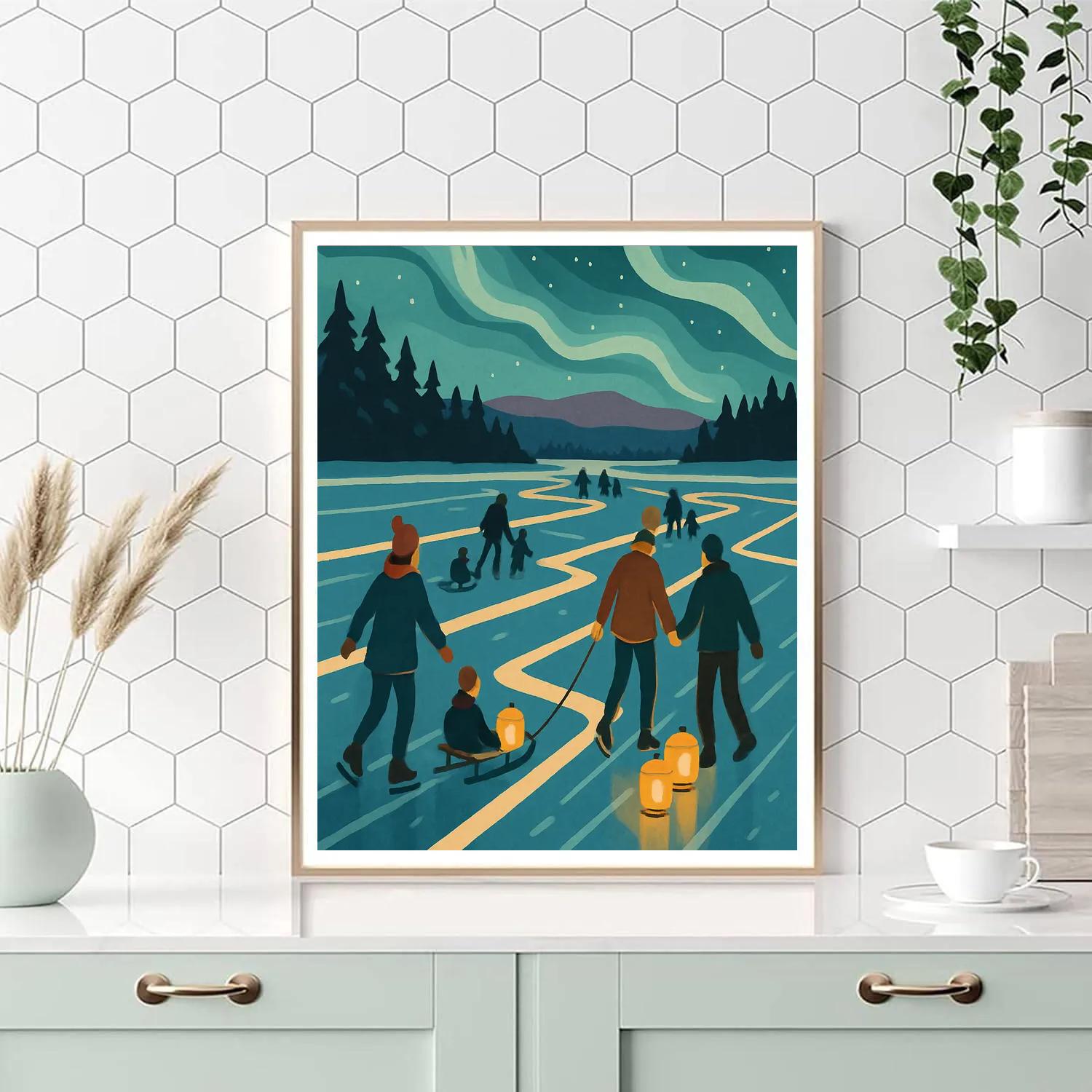 Frozen Lake Lanterns In Winter Paint by numbers kits