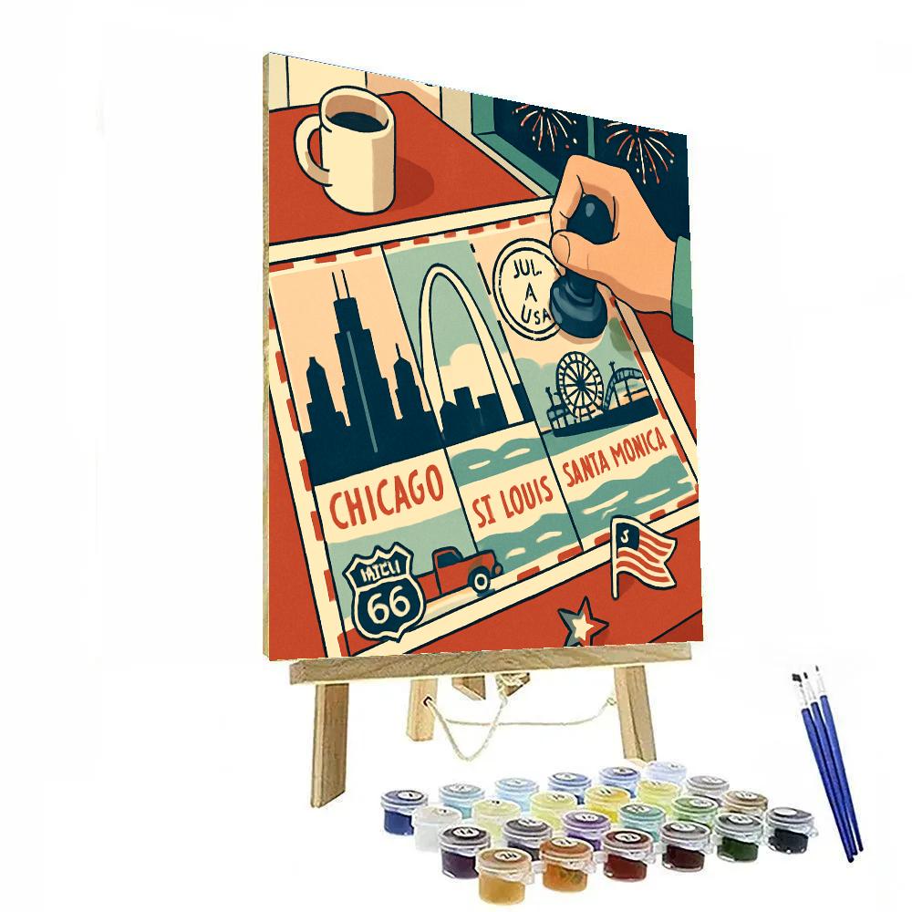 Route 66 Postcard Collage USA Crafted DIY paint by numbers