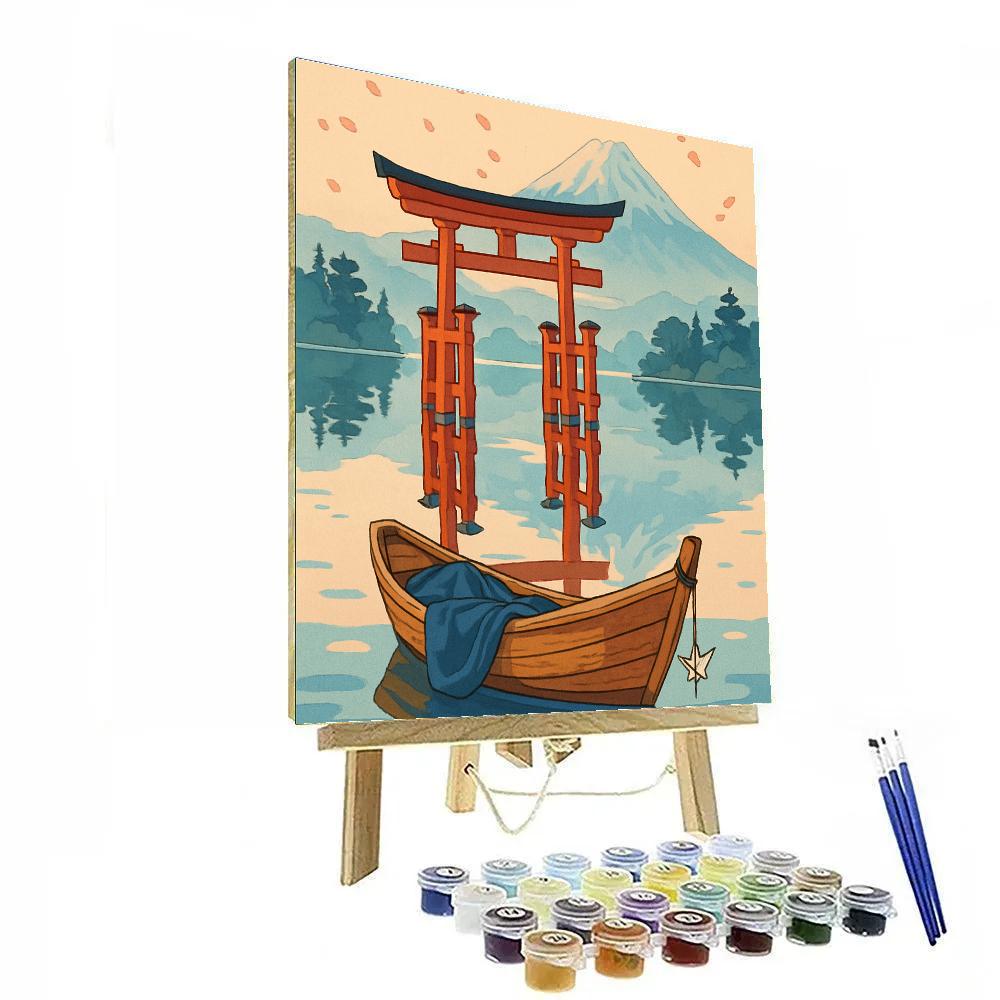 Floating Torii Over Mirror Lake Japan Paint by numbers art