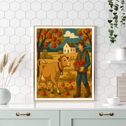 Patchwork Orchard With Cow Companion painting number kit