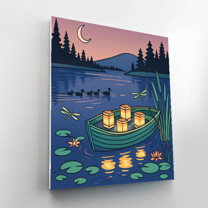 Rowboat With Lake Lantern Festival Painting by numbers kit