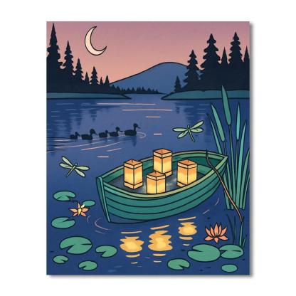Rowboat With Lake Lantern Festival Painting by numbers kit