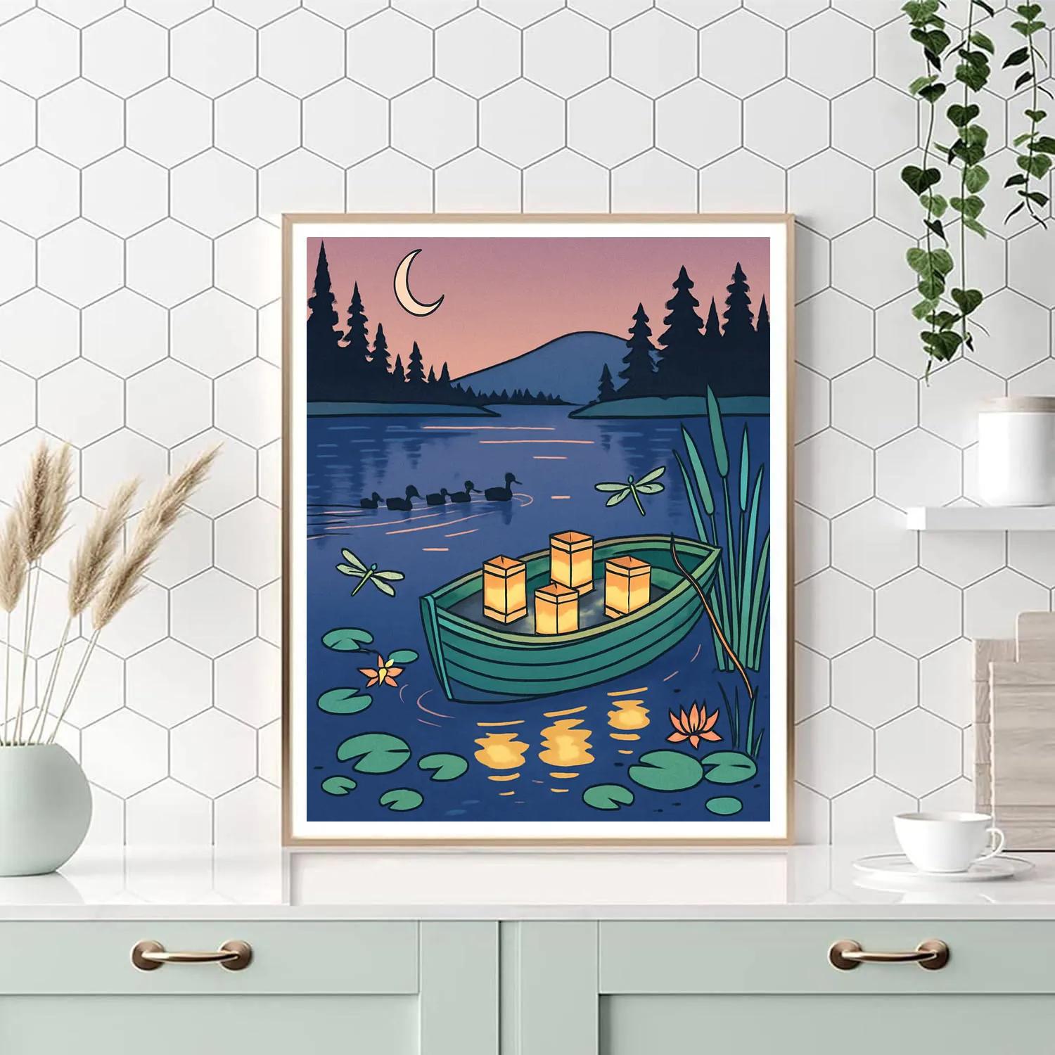 Rowboat With Lake Lantern Festival Painting by numbers kit