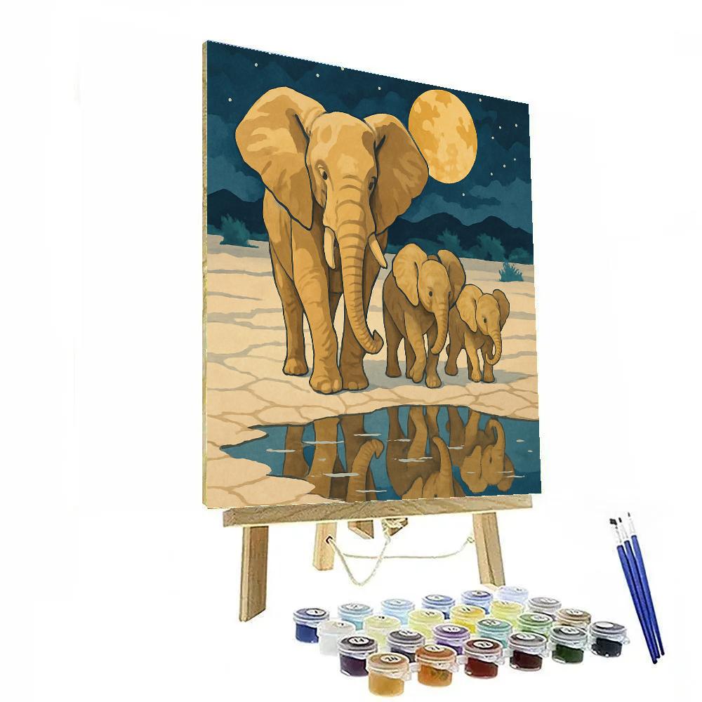 Moonlit Salt Flats With Elephant Silhouettes paint by number