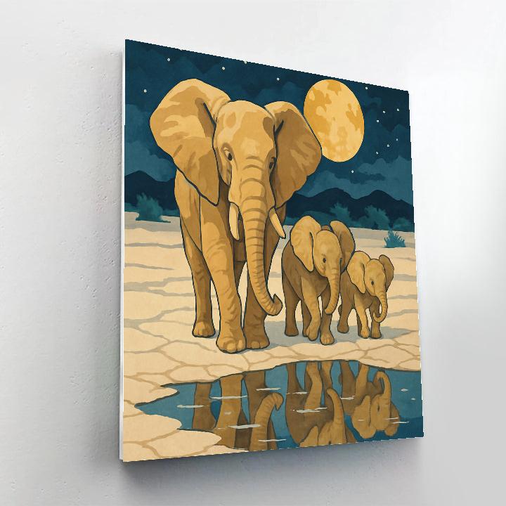 Moonlit Salt Flats With Elephant Silhouettes paint by number