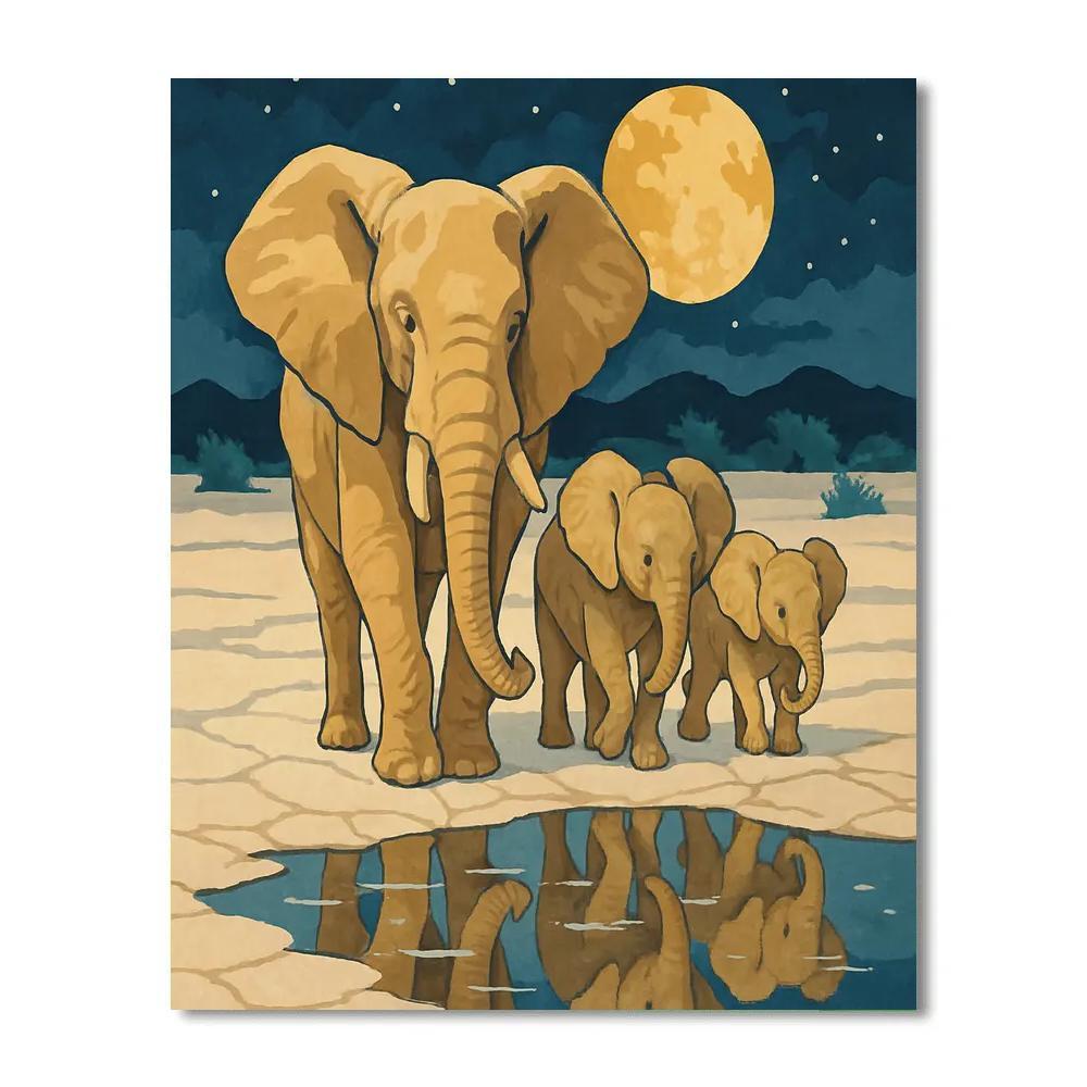 Moonlit Salt Flats With Elephant Silhouettes paint by number