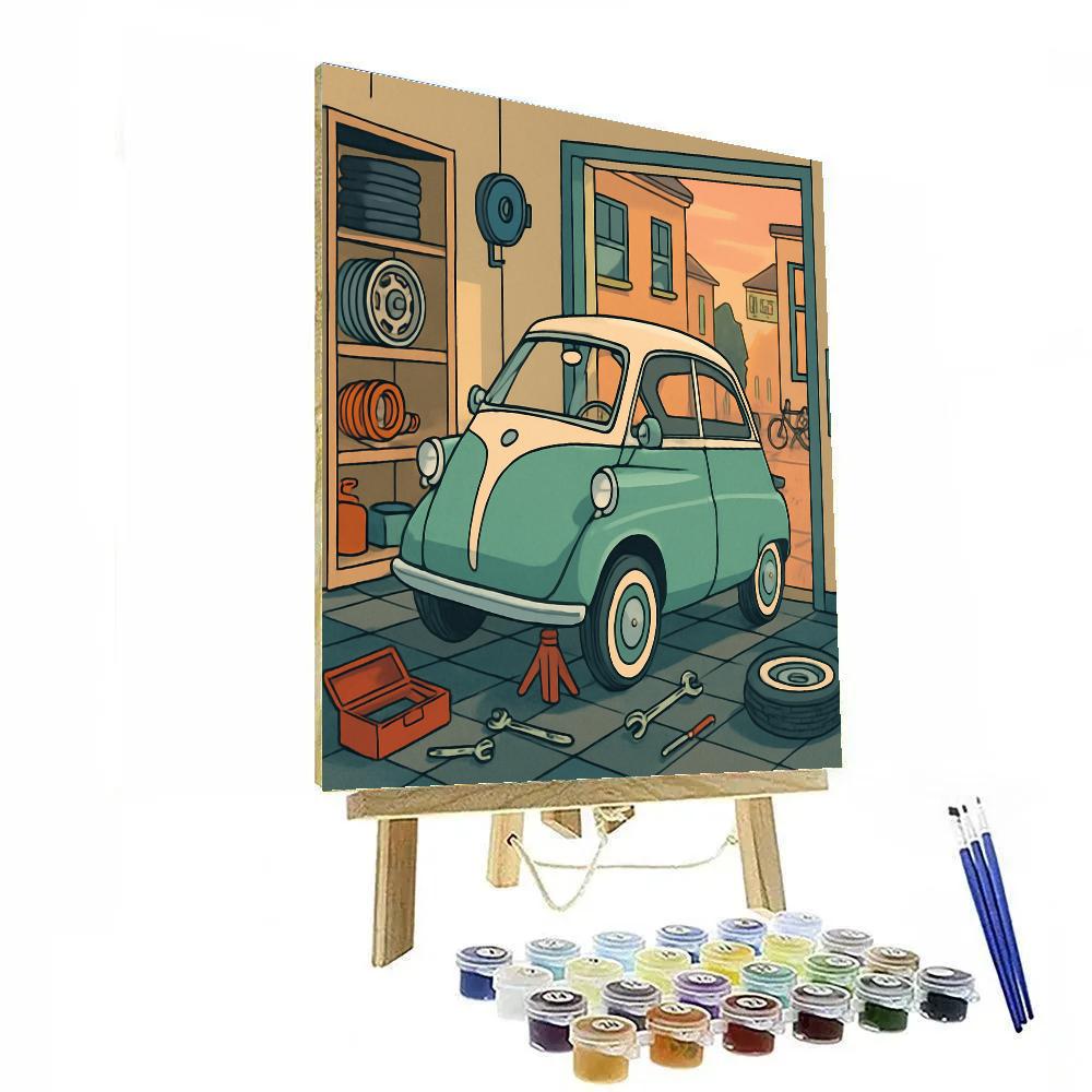Paper Cut Garage Scene, Cars paint by number