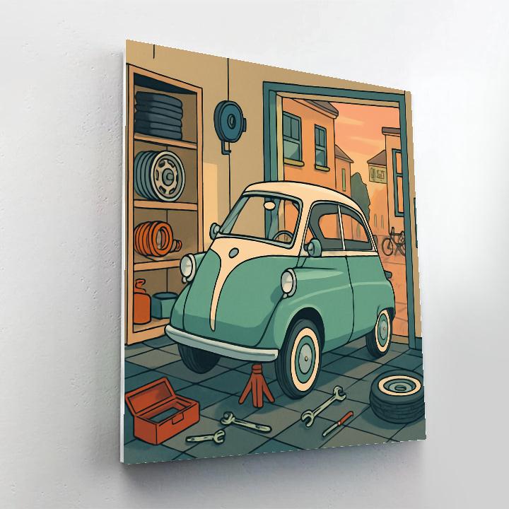 Paper Cut Garage Scene, Cars paint by number