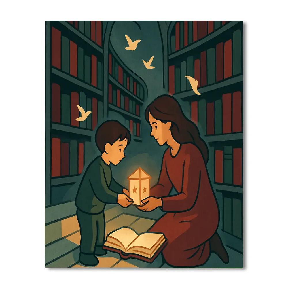 Library Steps With Mother Glow Paint by numbers art