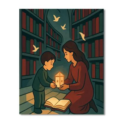 Library Steps With Mother Glow Paint by numbers art