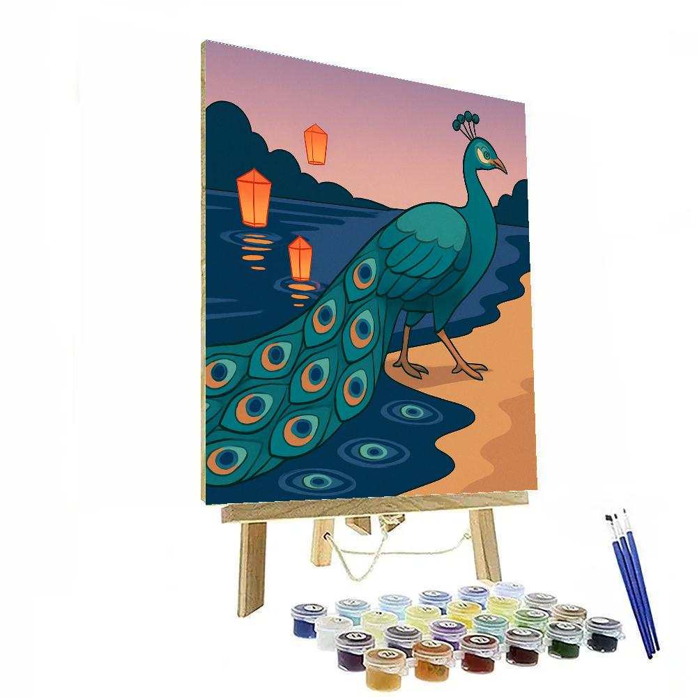 Lantern River With Peacock Reflections Number painting