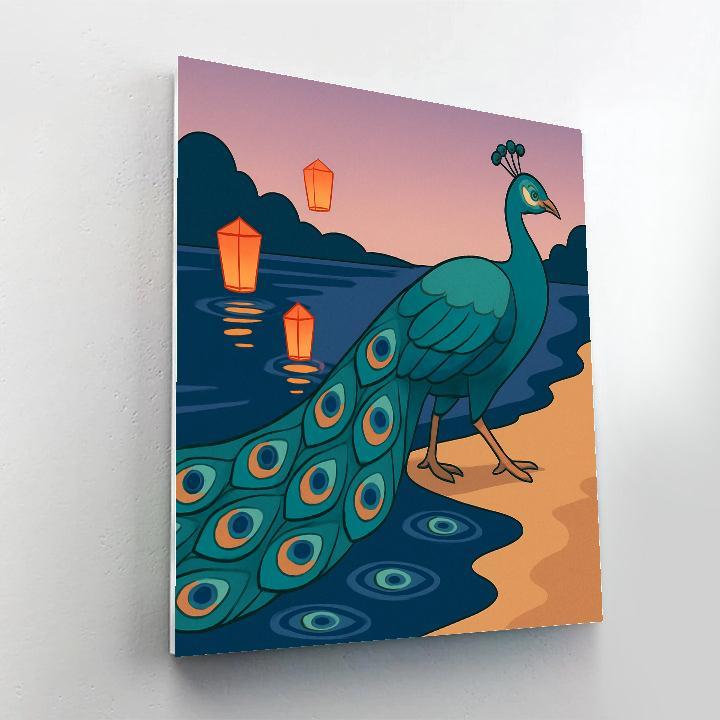Lantern River With Peacock Reflections Number painting
