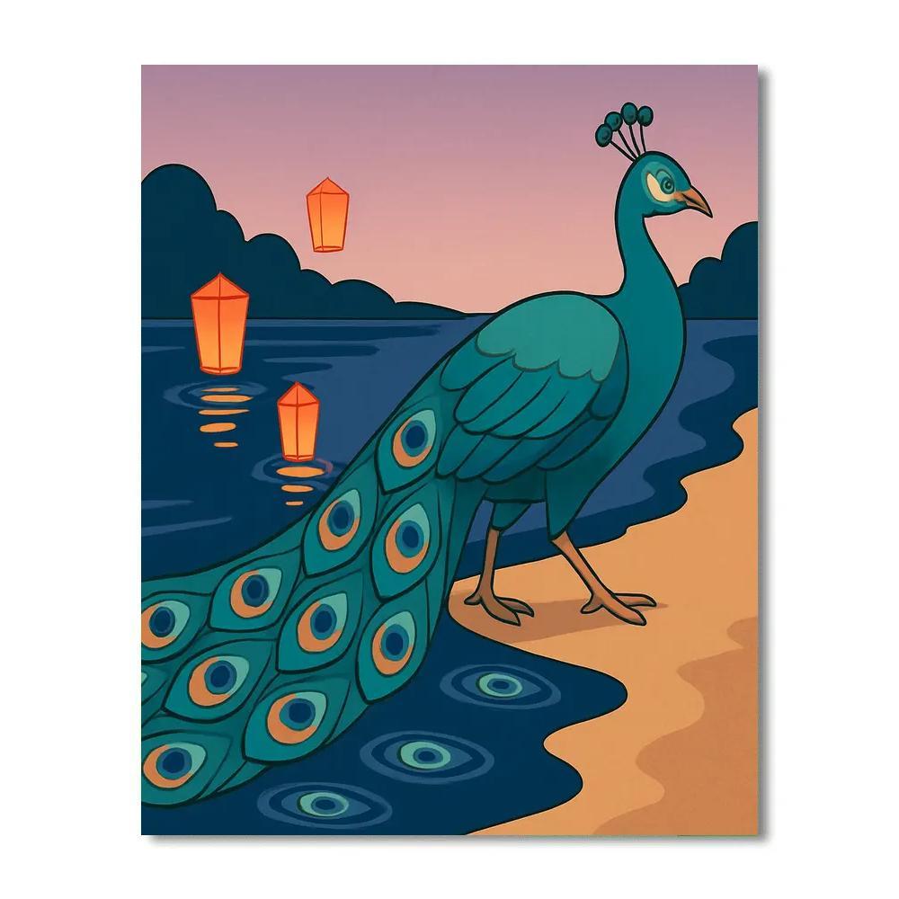 Lantern River With Peacock Reflections Number painting