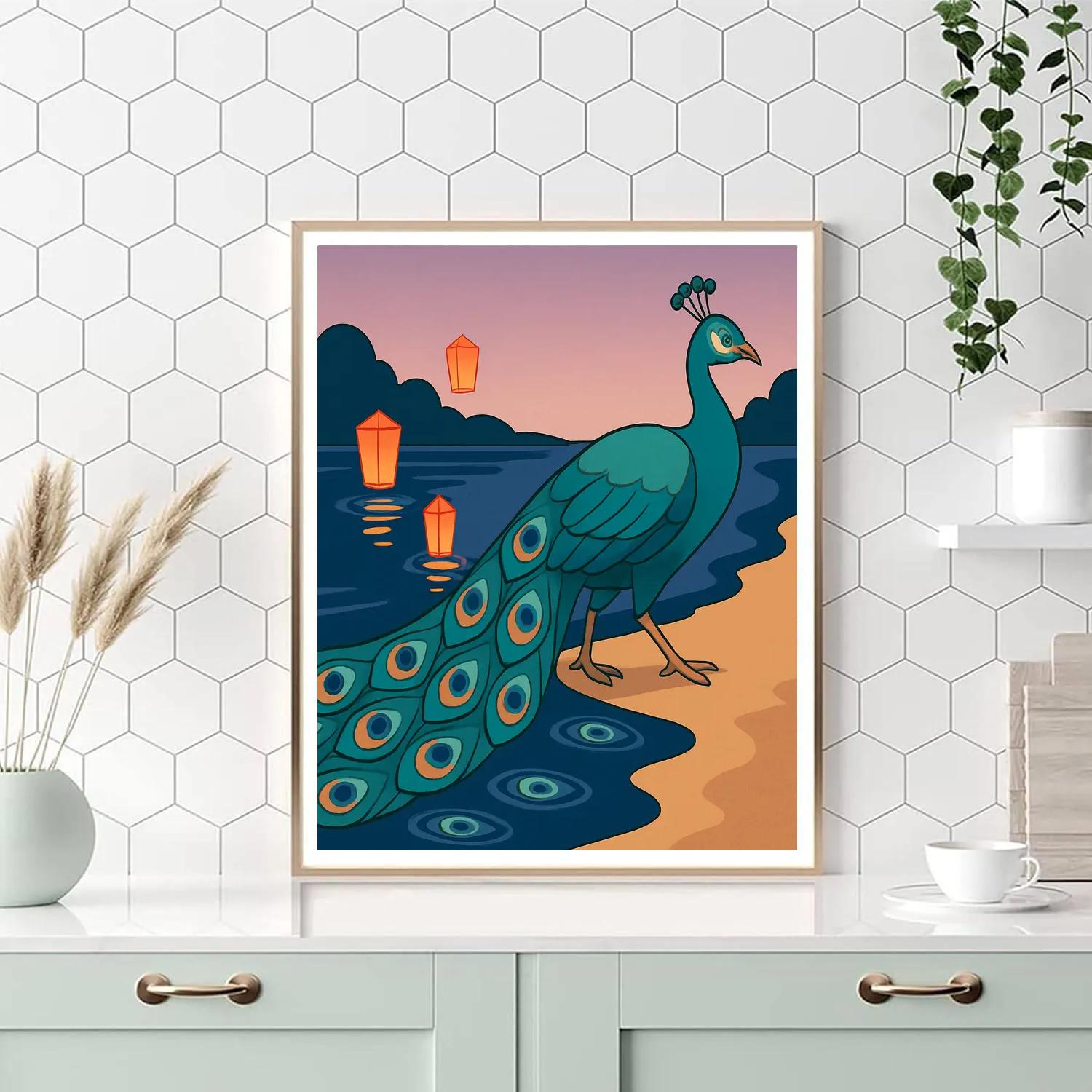 Lantern River With Peacock Reflections Number painting