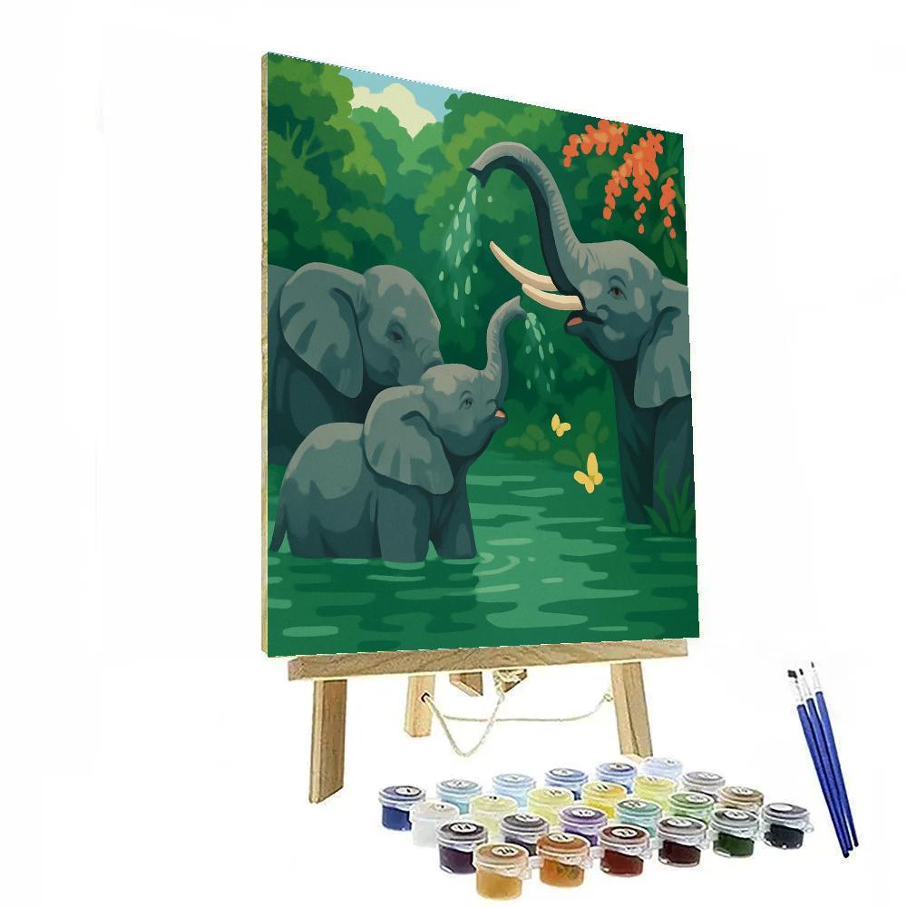Canopy River Crossing With Elephant Guardians paint by color