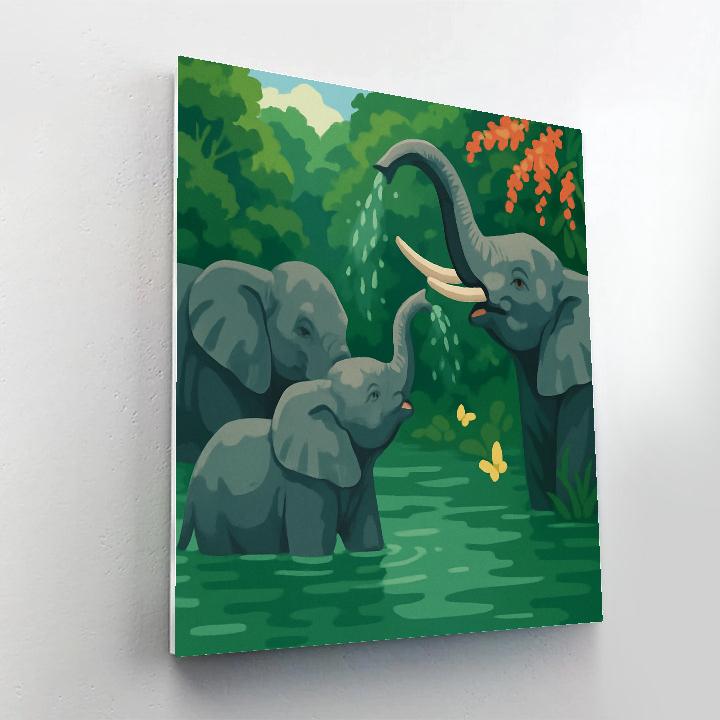 Canopy River Crossing With Elephant Guardians paint by color