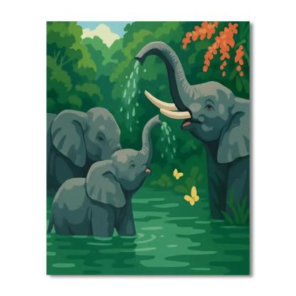 Canopy River Crossing With Elephant Guardians paint by color