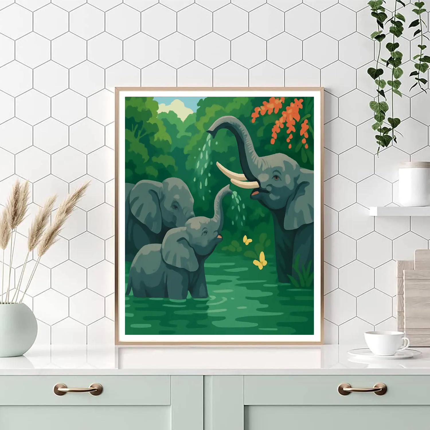 Canopy River Crossing With Elephant Guardians paint by color