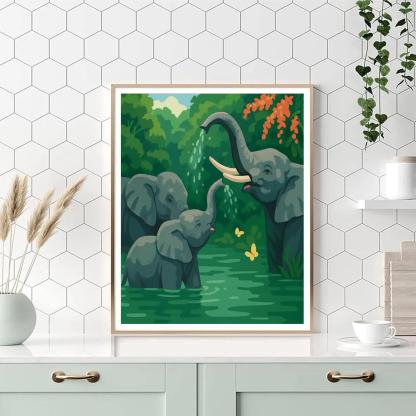 Canopy River Crossing With Elephant Guardians paint by color