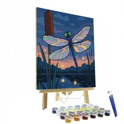 Marsh Lanterns With Dragonfly Silhouette paint by numbers