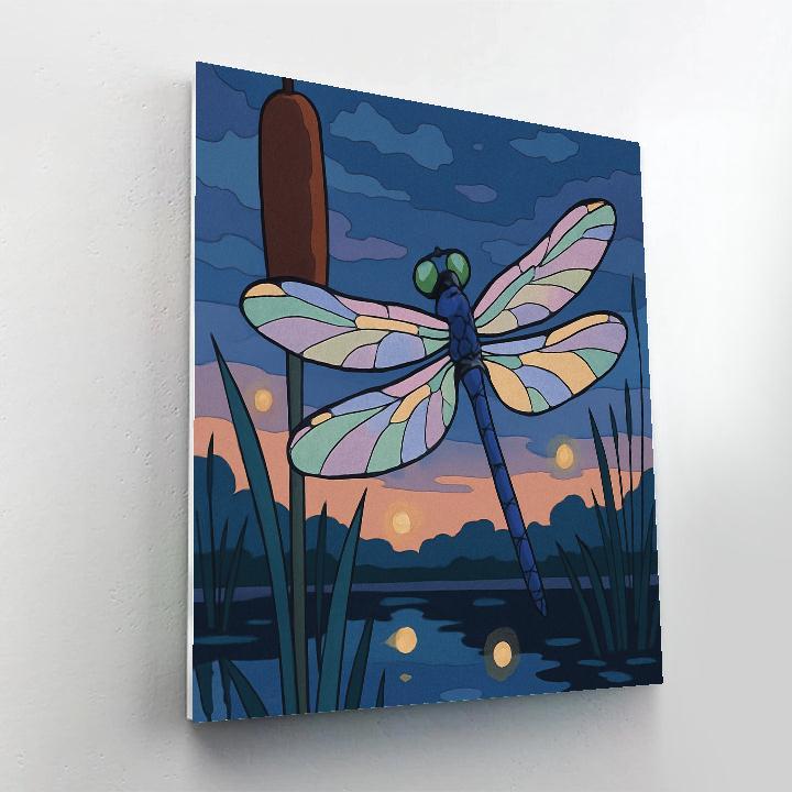 Marsh Lanterns With Dragonfly Silhouette paint by numbers