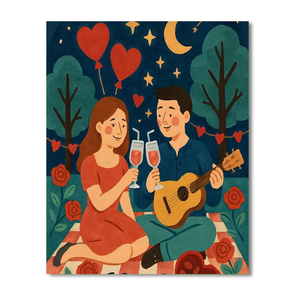 Valentines Day Starlit Picnic Serenade painting number kit